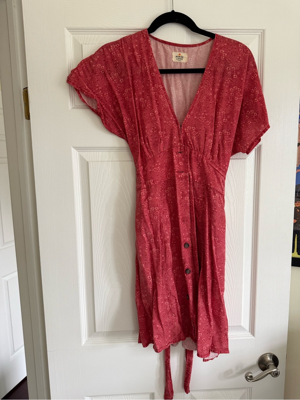 Marine Layer Red Floral Button-Front Midi Dress